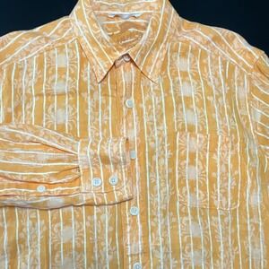 Tommy‎ Bahama Mens Tropical Orange Floral Stripe 100% Linen Button Down Shirt Sm